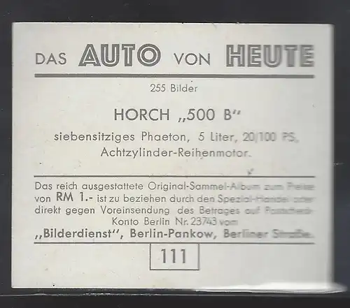 Das Auto von Heute. Bild 111. Horch 500 B