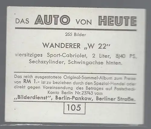 Das Auto von Heute. Bild 105. Wanderer W 22