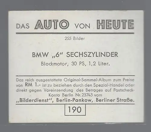 Das Auto von Heute. Bild 190. BMW 6 Schszylinder Blockmotor 30 PS, 1,2 Liter