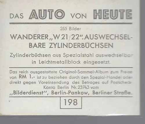 Das Auto von Heute. Bild 198. Wanderer W 21/22 Auswechselbare Zylinderbuchsen