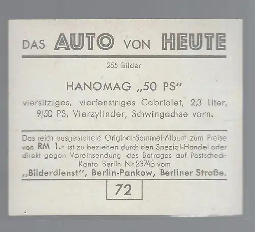 Das Auto von Heute. Bild 72. Hanomag 50 PS