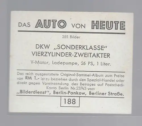 Das Auto von Heute. Bild 188. DKW Sonderklasse Vierzylinder Zweitakter