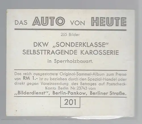 Das Auto von Heute. Bild 201. DKW Sonderklasse selbsttragende Karosserie