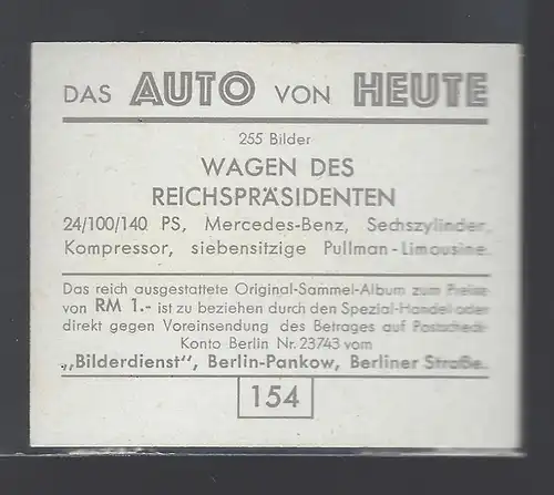 Das Auto von Heute. Bild 154. Mercedes Benz Wagen des Reichspräsidenten