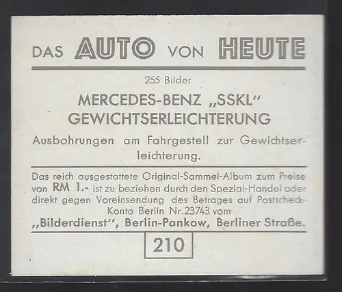 Das Auto von Heute. Bild 210. Mercedes Benz SSKL Gewichtserleichterung