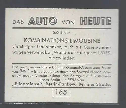 Das Auto von Heute. Bild 165. Kombinations-Limousine Kastenlieferwagen mit Wanderer Fahrgestell