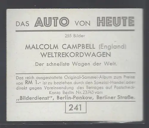 Das Auto von Heute. Bild 241. Malcolm Campbell Weltrekordwagen