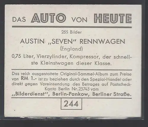 Das Auto von Heute. Bild 244. Austin Seven Rennwagen