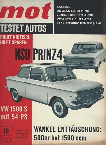 mot 10/1963. Vereinigte Motor-Verlag GmbH Stuttgart: Test NSU Prinz 4, Fahrbericht Hillman Super Minx Cabriolet, Zündung einstellen, Cabriolets von A-Z. 