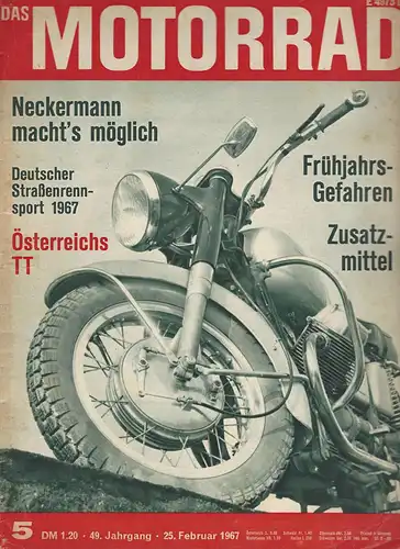 Das Motorrad 5/1967: Zwei neue Modell von Suzuki, Dreizylinder Rennmotor für Privatfahrer, Menschen um Motorräder Giacomo Agostini, Das Motorrad baut am Motor Sachs 100/4 S (I). 