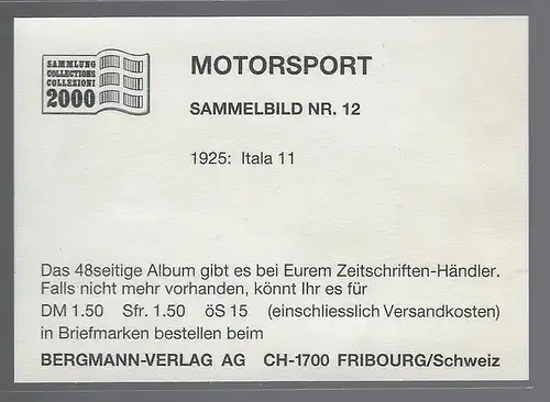 Bergmann Motorsport. Sammelbild Nr.12    1925 Ttala 11