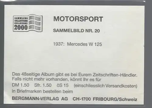 Bergmann Motorsport. Sammelbild Nr.20    1937 Mercedes  W 125