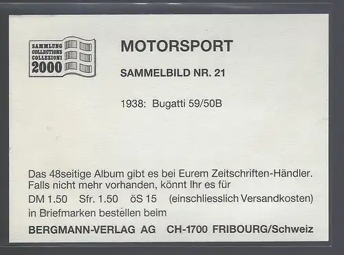 Bergmann Motorsport. Sammelbild Nr.21    1938 Bugatti 59/50B