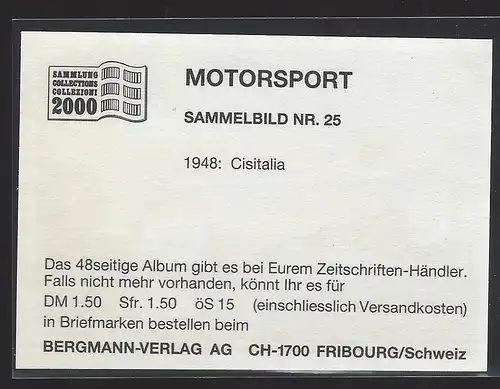 Bergmann Motorsport. Sammelbild Nr.25    1948 Cistalia