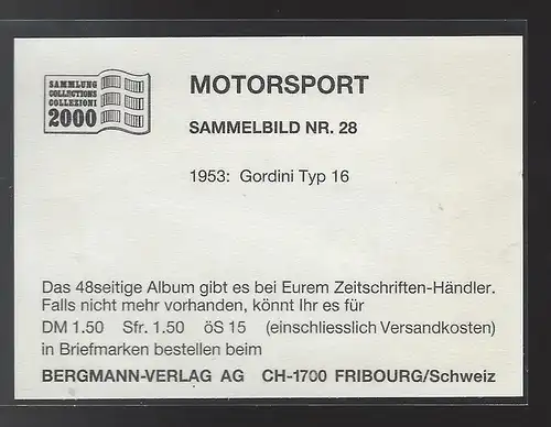 Bergmann Motorsport. Sammelbild Nr.28    1953 Gordini Typ 16