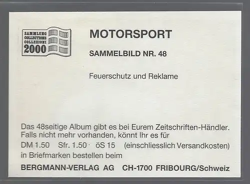 Bergmann Motorsport. Sammelbild Nr.48   Feuerschutz und Reklame
