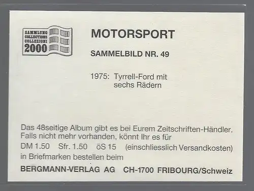 Bergmann Motorsport. Sammelbild Nr.49   1975 Tyrrell-Ford mit sechs Rädern