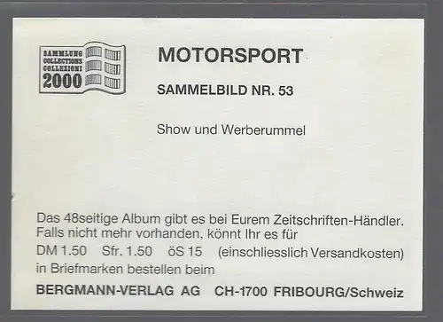 Bergmann Motorsport. Sammelbild Nr.53   Show und Werbetunnel