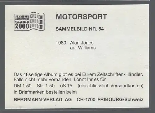 Bergmann Motorsport. Sammelbild Nr.54   1980 Alan Jones auf Williams