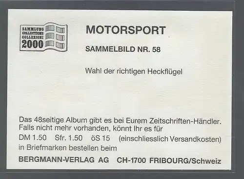 Bergmann Motorsport. Sammelbild Nr.58 Wahl des richtigen Heckflügels