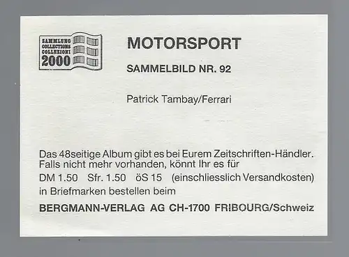 Bergmann Motorsport. Sammelbild Nr.92   Patrick Tambay Farrari