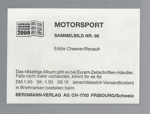 Bergmann Motorsport. Sammelbild Nr.98  Eddie Cheever  Renault