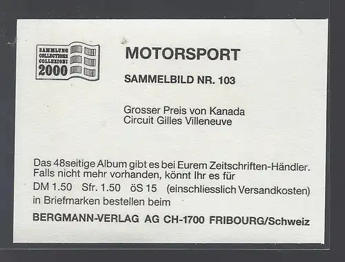 Bergmann Motorsport. Sammelbild Nr.103   Grosser Preis von Kanada