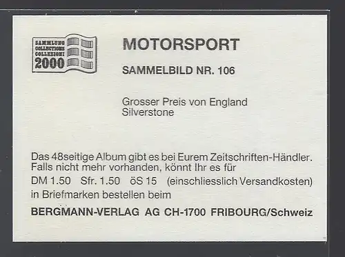 Bergmann Motorsport. Sammelbild Nr.106   Großer Preis von England. Silverstone