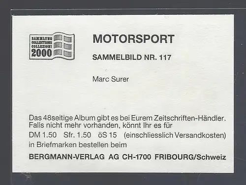Bergmann Motorsport. Sammelbild Nr.117  Marc Surer