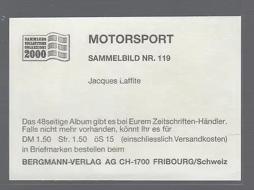 Bergmann Motorsport. Sammelbild Nr.119  Jacques Laffite