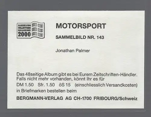 Bergmann Motorsport. Sammelbild Nr.143  Jonathan Palmer