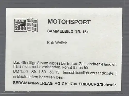 Bergmann Motorsport. Sammelbild Nr.161   Bob Wollek