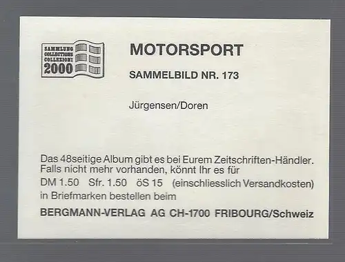 Bergmann Motorsport. Sammelbild Nr.173   Jürgensen / Doren
