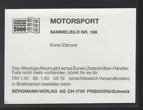 Bergmann Motorsport. Sammelbild Nr.188   Kurer / Zabone