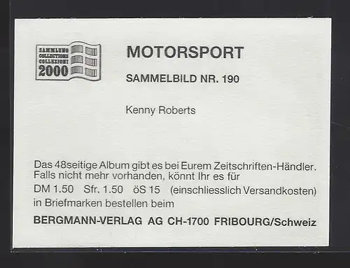 Bergmann Motorsport. Sammelbild Nr.190   Kenny Roberts