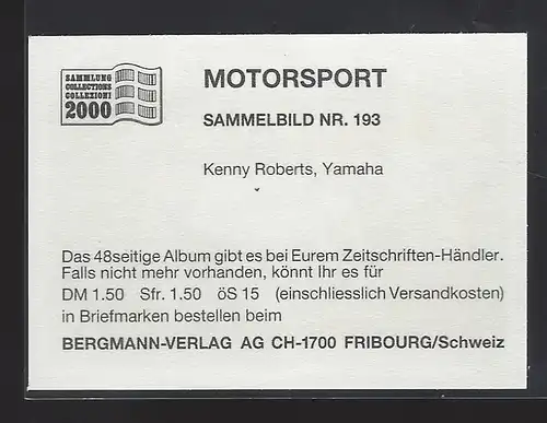 Bergmann Motorsport. Sammelbild Nr.193   Kenny Roberts / Yamaha