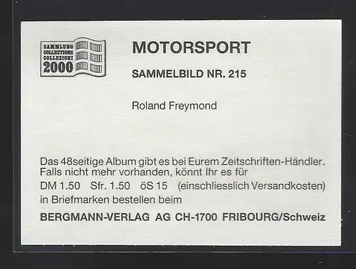 Bergmann Motorsport. Sammelbild Nr.215   Roland Freymond