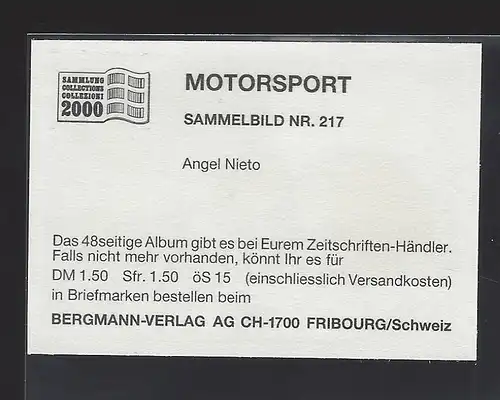 Bergmann Motorsport. Sammelbild Nr.217   Angel Nieto