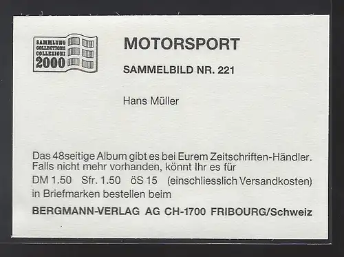 Bergmann Motorsport. Sammelbild Nr.221   Hans Müller