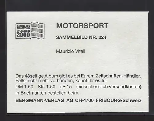 Bergmann Motorsport. Sammelbild Nr.224   Maurizio Vitali