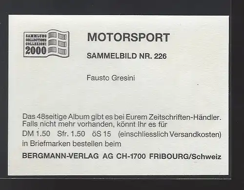 Bergmann Motorsport. Sammelbild Nr.226   Fausto Gresini