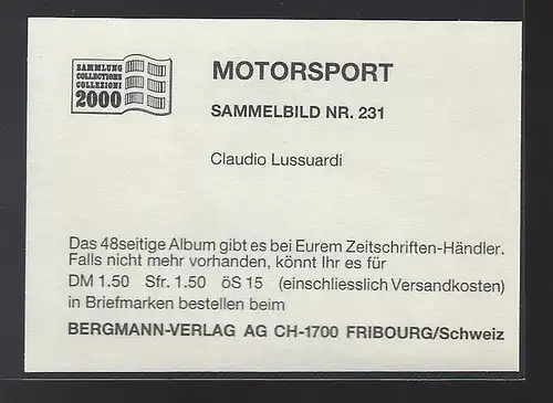 Bergmann Motorsport. Sammelbild Nr.231   Claudio Lissuardi