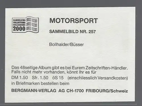 Bergmann Motorsport. Sammelbild Nr. 257    Bollhalder / Büsser