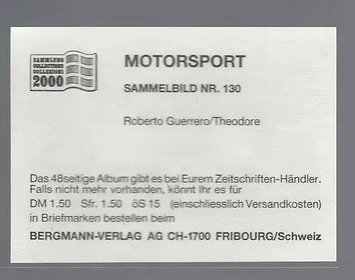 Bergmann Motorsport. Sammelbild Nr. 130    Roberto Guerreo / Theodore