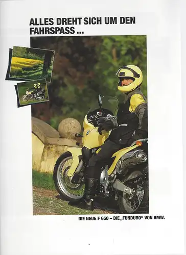 Doppel-Prospekt. Sie wird vielen den Kopf verdrehen. Die neue F 650 St - Die Strada von BMW. Die neue F 650- Die Funduro von BMW. 1995. 