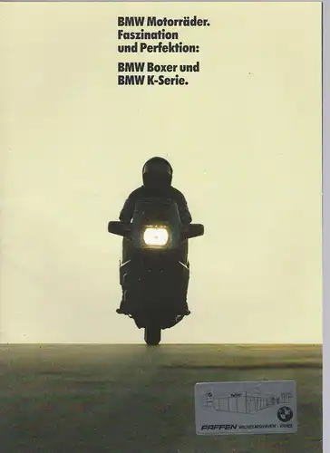 Prospekt. BMW Motorräder. Faszination und Perfektion: BMW Boxer und BMW K-Serie. 9/1984. 