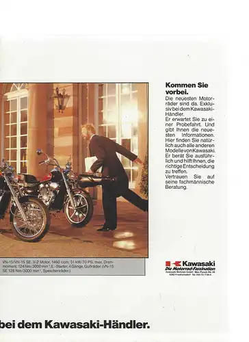 Prospekt. Kawasaki Programm mit 8 Seiten zum aufklappen. Als Poster dann Kawasaki zx-10. 