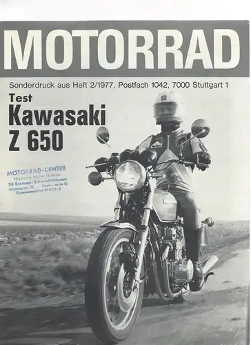 Sonderdruck Motorrad aus Heft 2/1977. Test Kawasaki Z 650. 