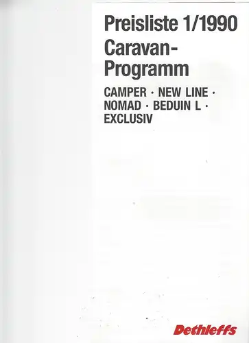Prospekt Dethleffs Caravans 1990. Mit Preisliste. 
