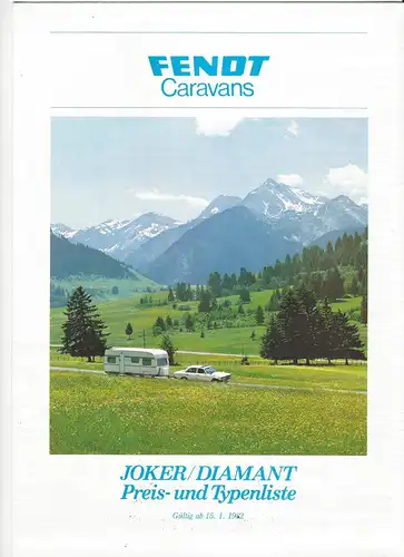 Prospekt Fendt Caravans. Joker / Diamant. Mit Preisliste. 